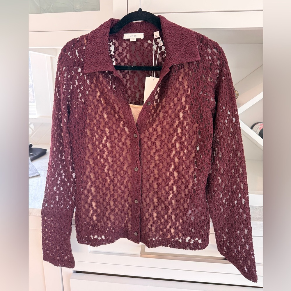 New Vince Floral Smocked Long-Sleeve Button-Up Top